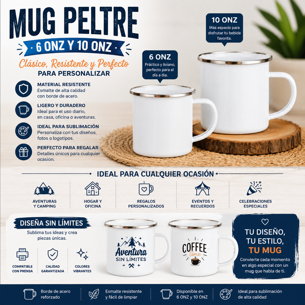 MUG PELTRE METALICO SUBLIMABLE