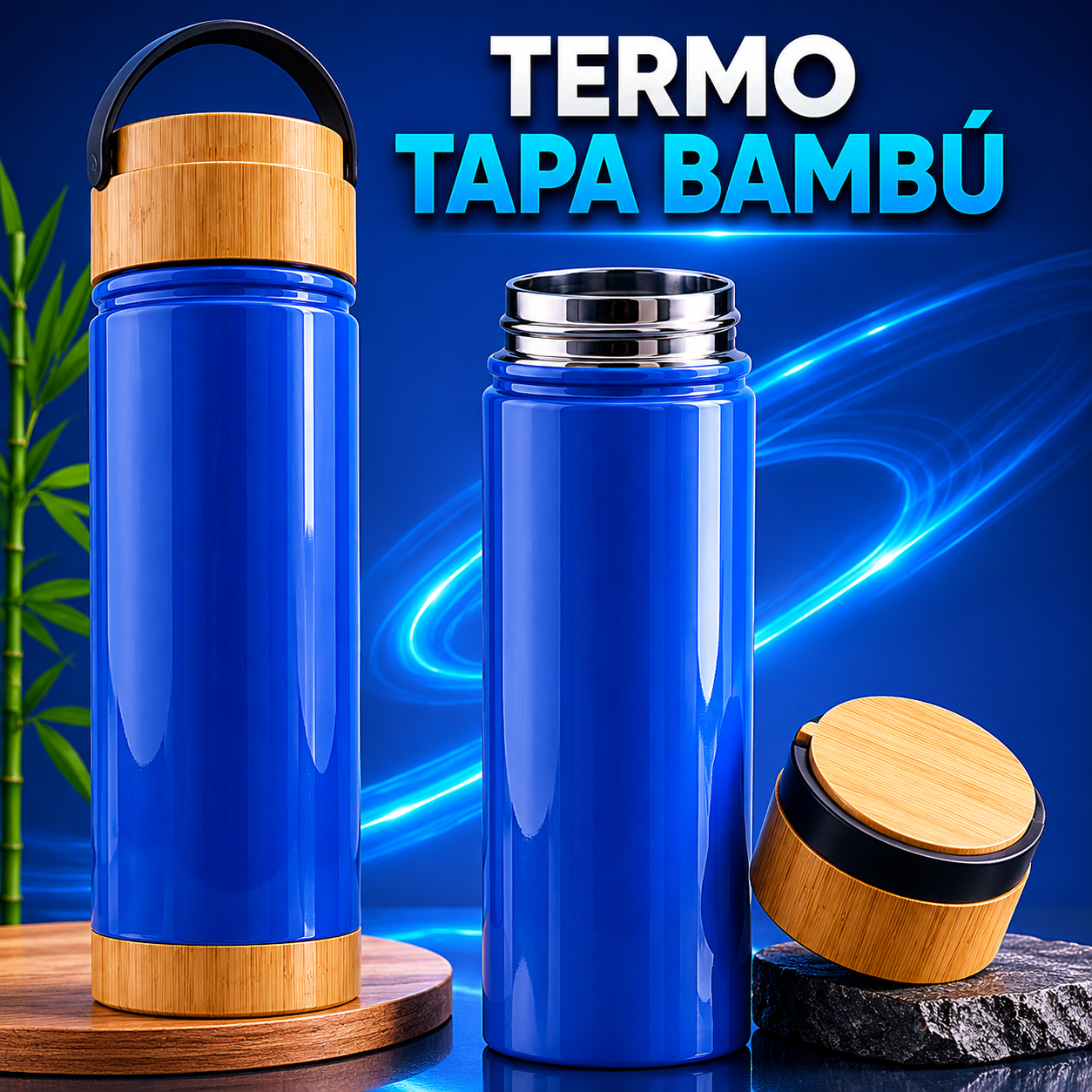 termo tapa bambu metalico