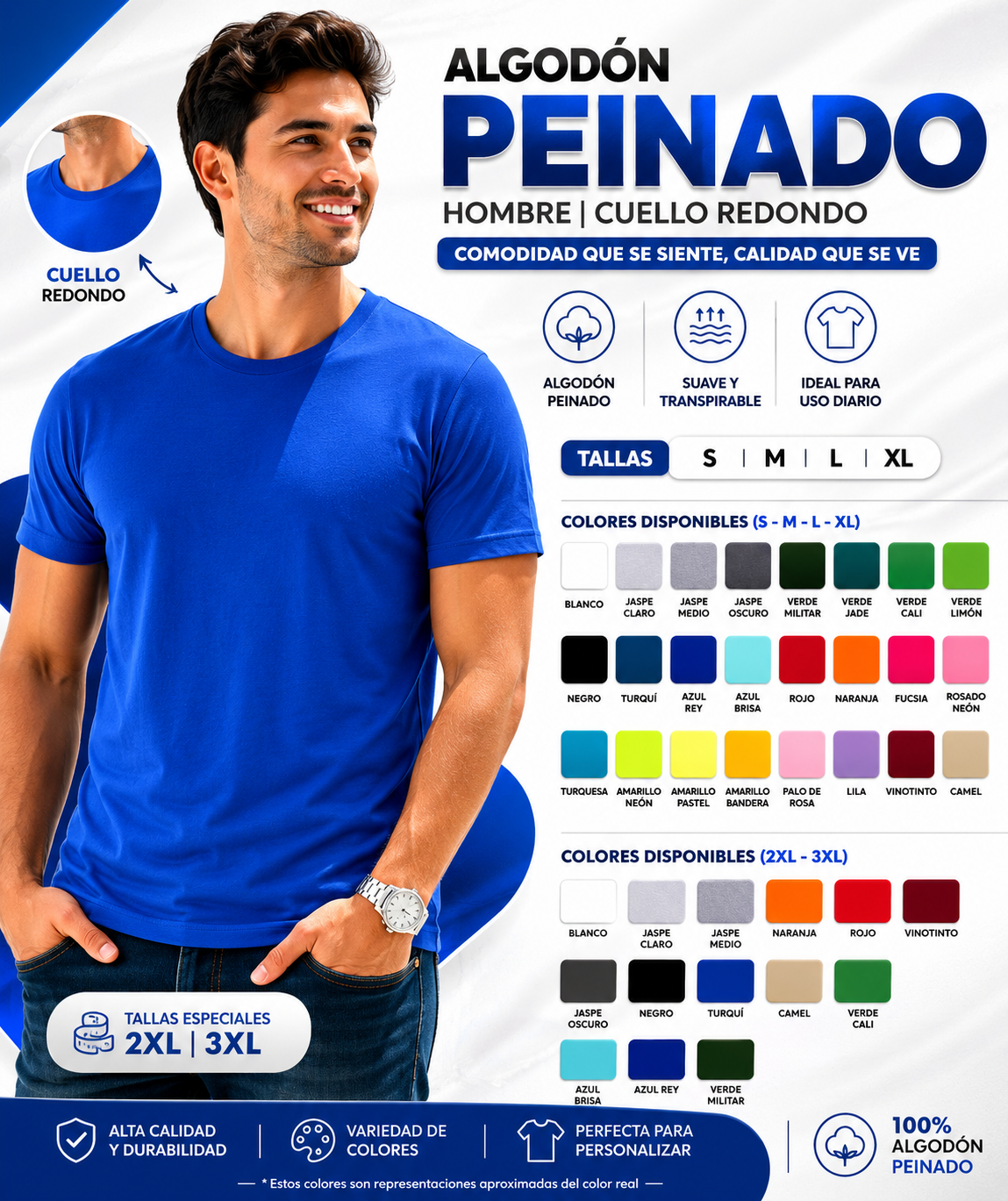 camiseta algodón peinado cuello redondo