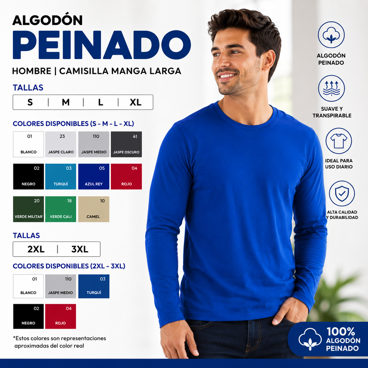 camiseta manga larga algodón peinado