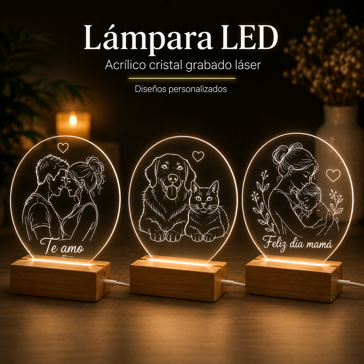 lampara abse bambu imagen grabada en laser sobre acrilico cristal