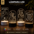 lampara led base plástica circular grabada sobre acrílico cristal personalizada
