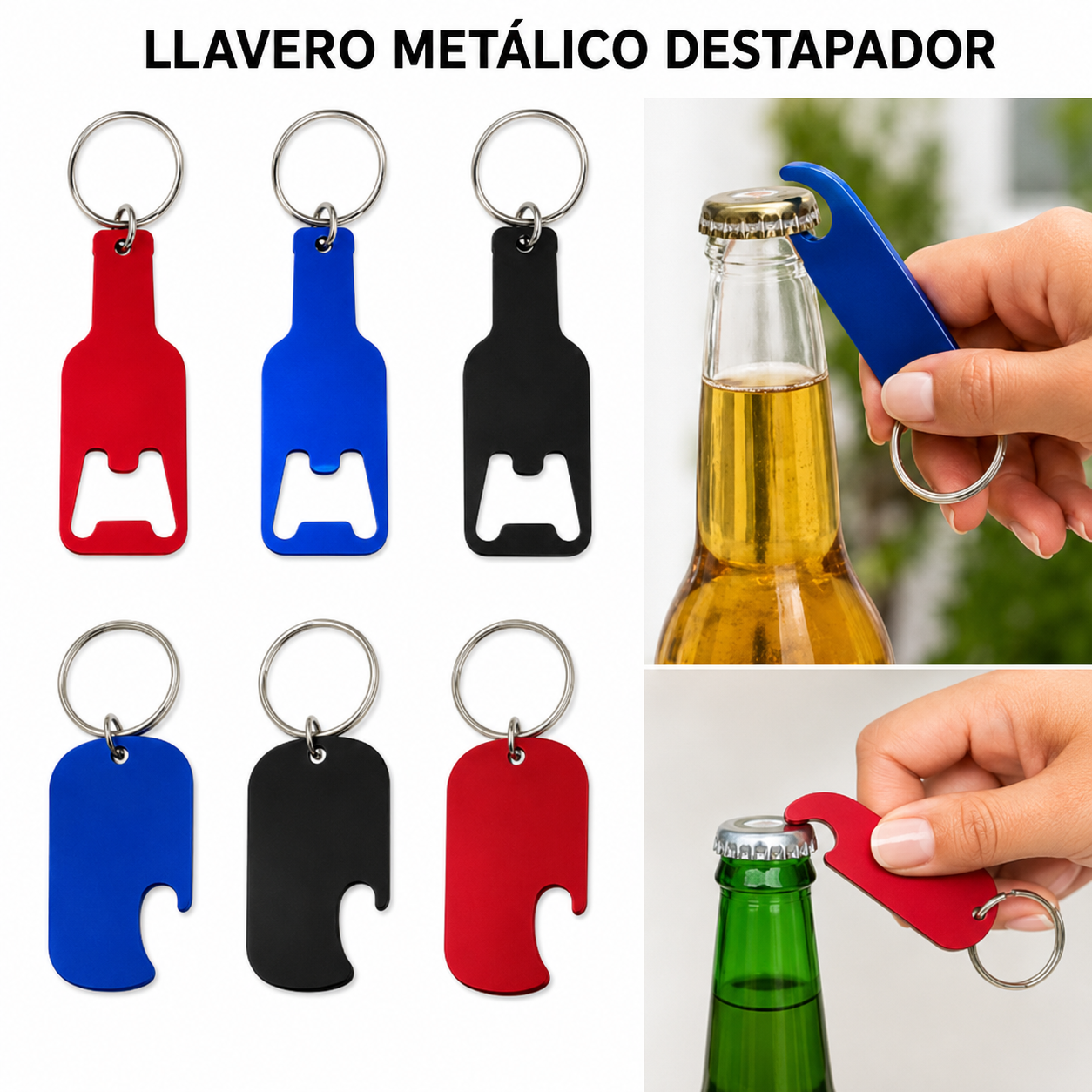 llavero destapador metálico