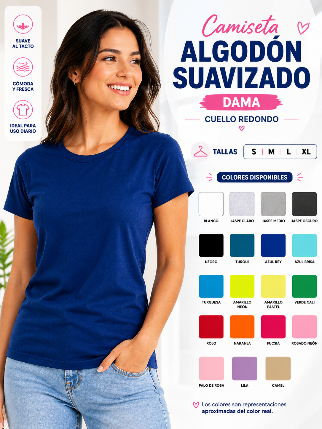 camiseta algodón peinado cuello redondo