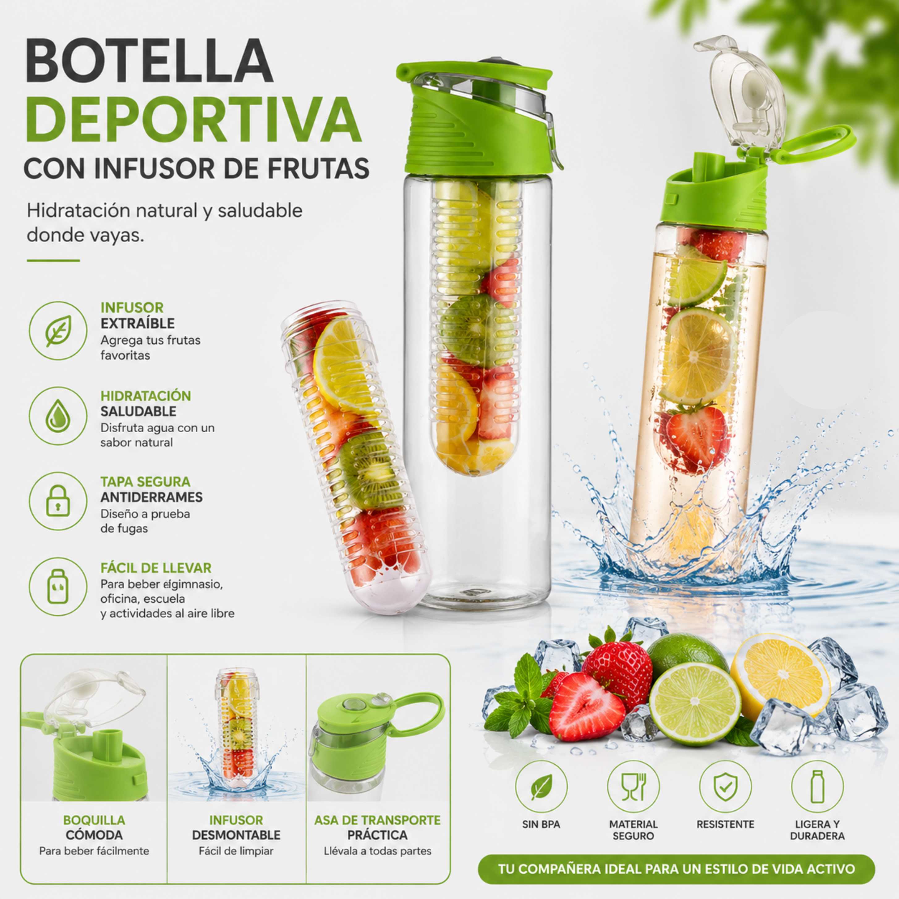 Botella Deportiva Con Infusor De Frutas - 800ml