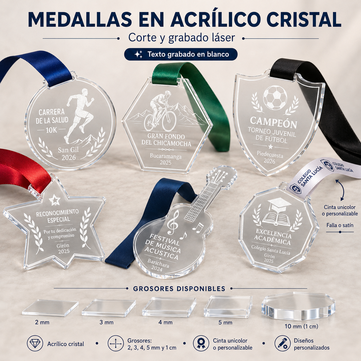 Medallas acrilico cristal grabado