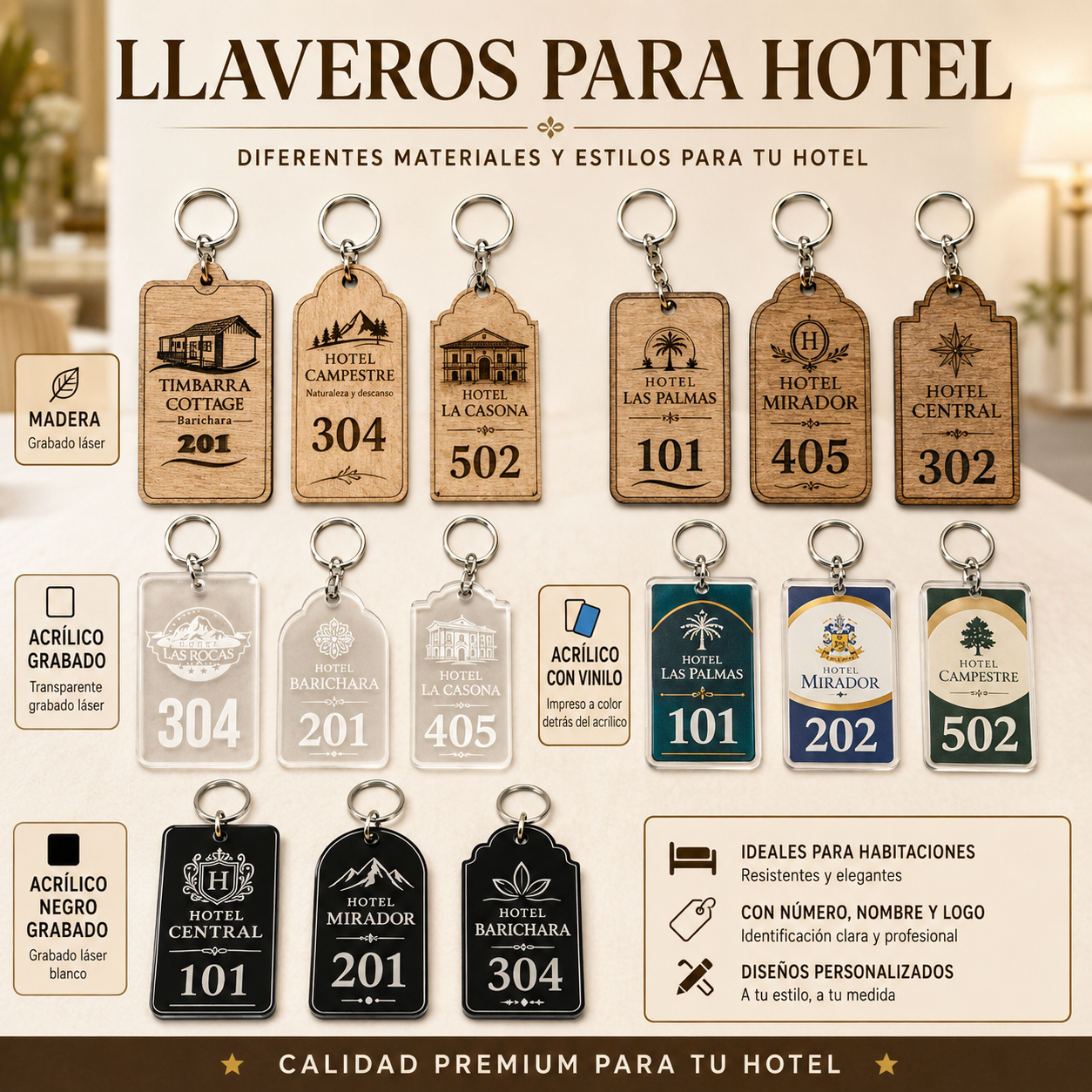 Llaveros para hoteleria o cabañas personalizadas