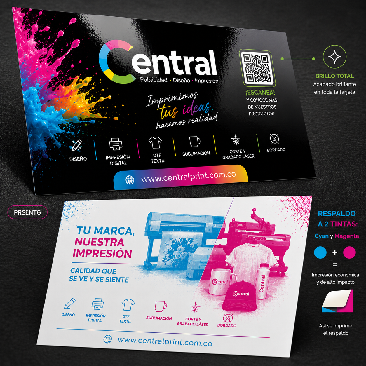 Tarjeta presentacion 1000 und 9cm x 5.5 cm full color 1 cara respaldo cyan y magenta