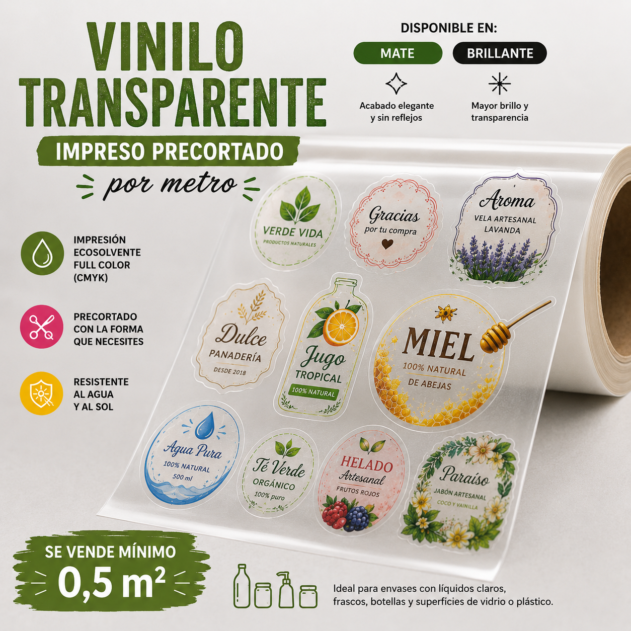Vinilo adhesivo transparente precortado por metros
