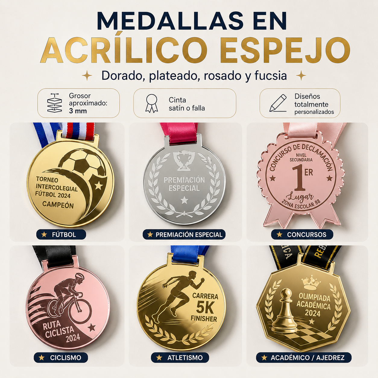 Medalla acrilico espejo grabada