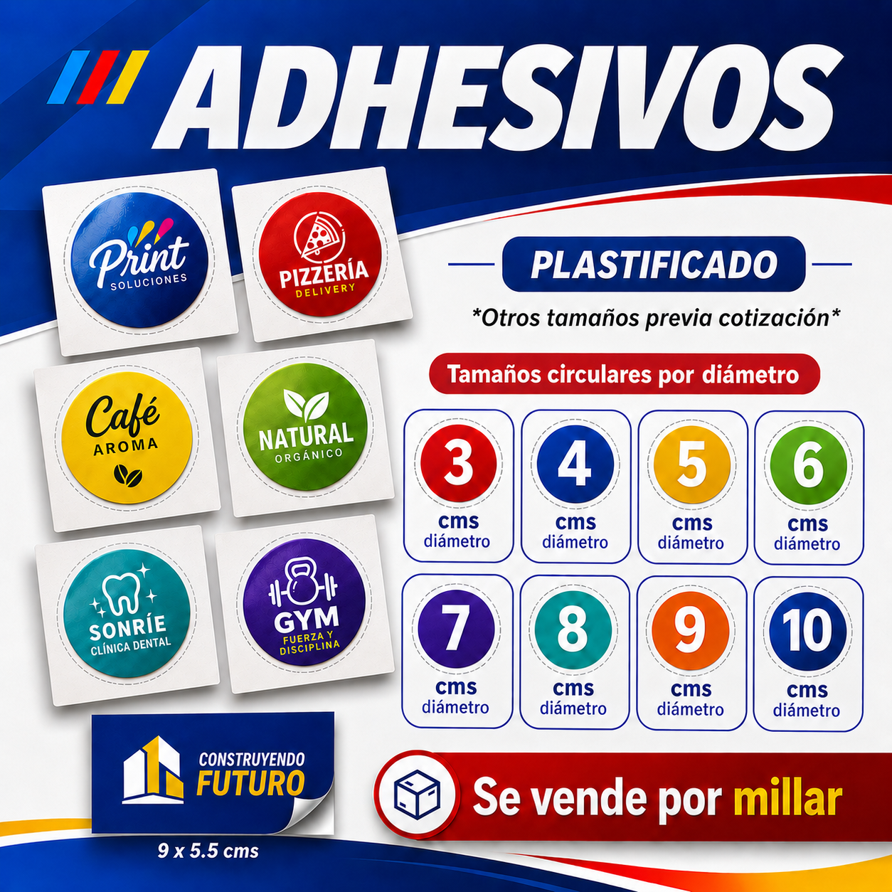 Adhesivo impreso en litografia plastificado cupo de millar(1000 und)