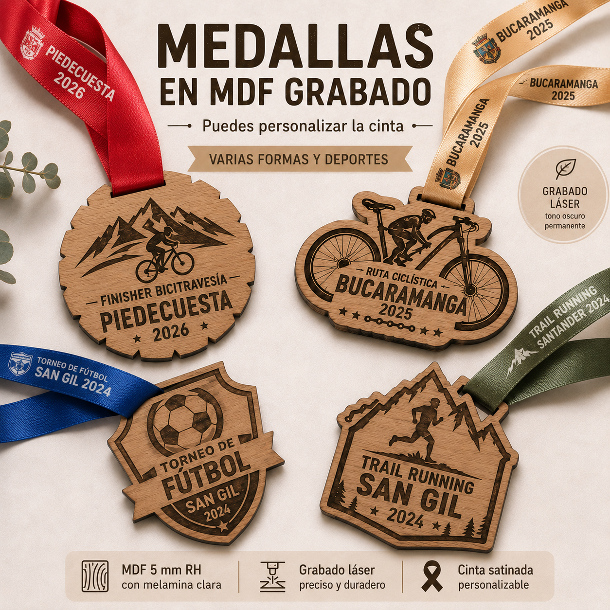 Medalla grabada en mdf melamina